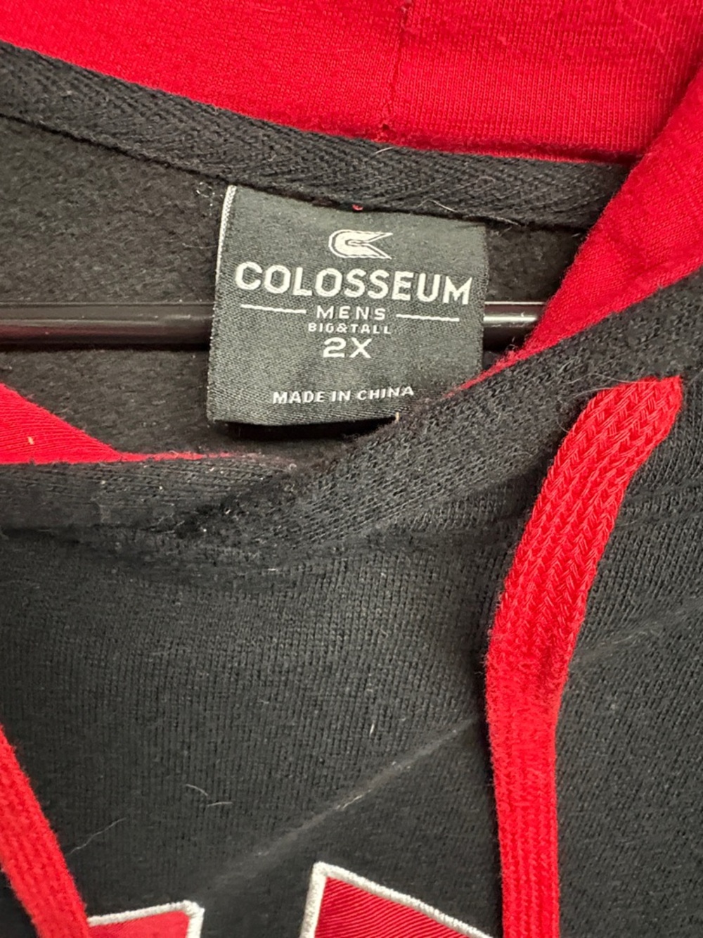 Colosseum Men's Black Hoodie with Red Lining & Drawstrings